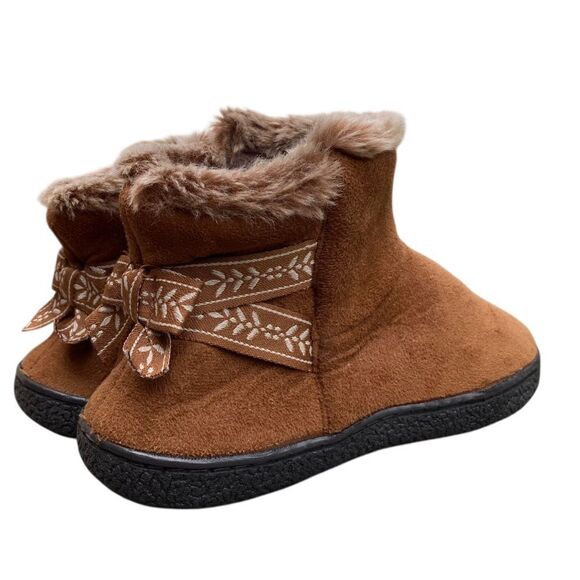Isotoner Cozy Brown Nelly Microsuede Faux Fur Ankle Boots Slippers size 7.5 - 8 - Picture 4 of 13
